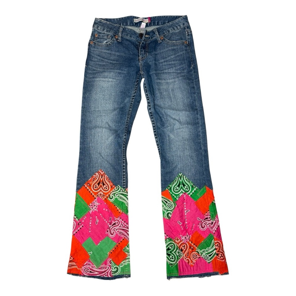 Aeropostale Hailey Skinny Flare Colorful Patchwork Women's Jeans 3/4 Handmade